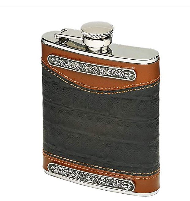 Leather & Pewter Whiskey Flask