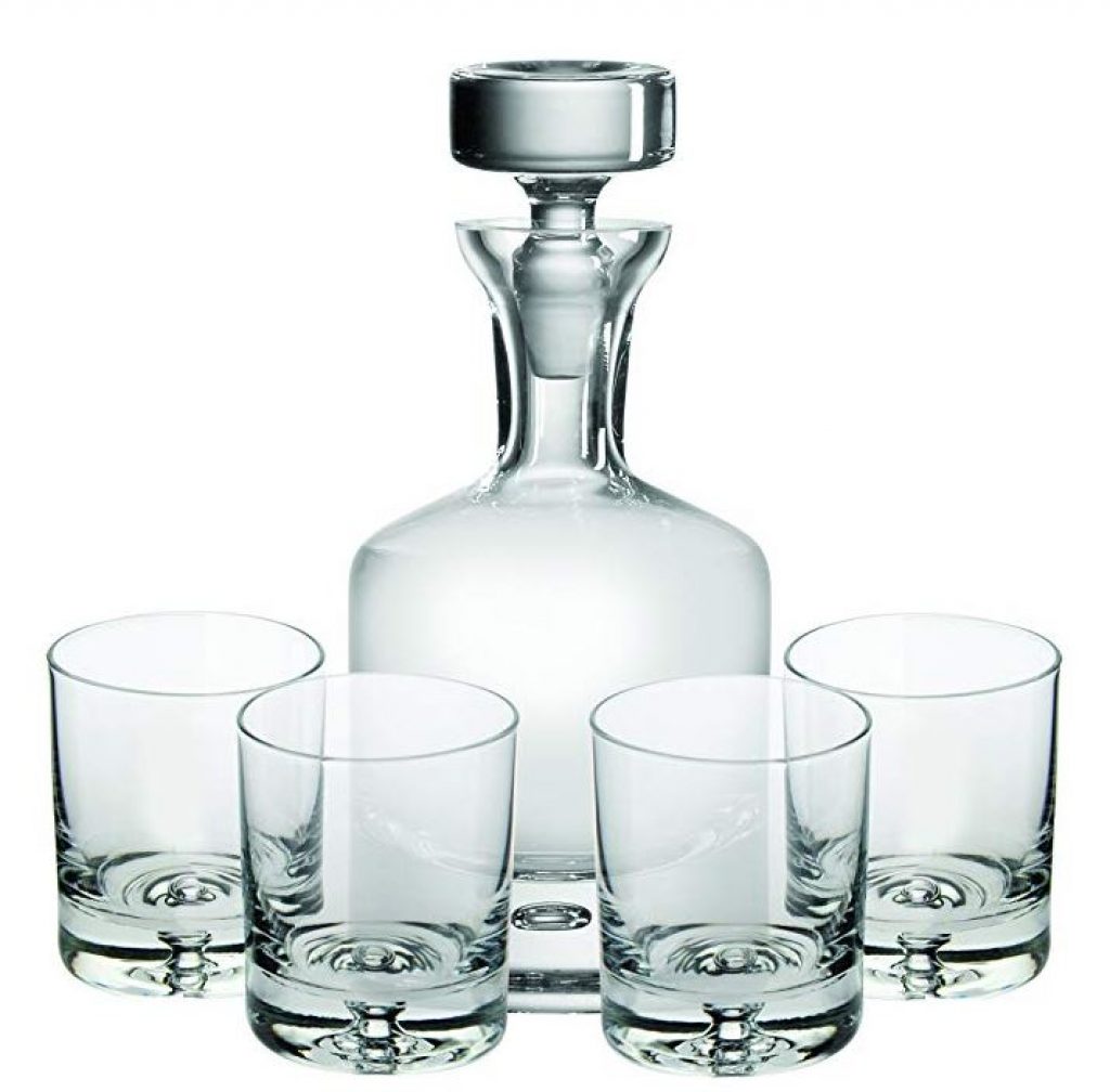 5Piece Crystal Whiskey Decanter & Glass Set Best Whiskey Gifts Find