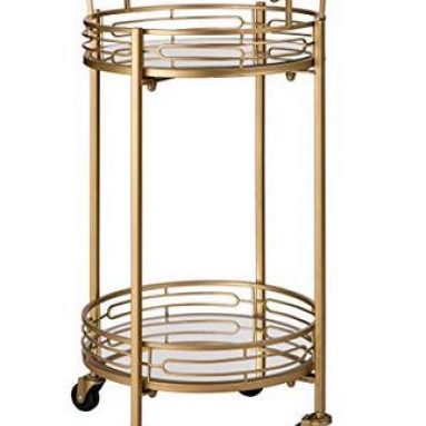 Glitzhome 2-Tier Round Gold & Glass Bar Cart