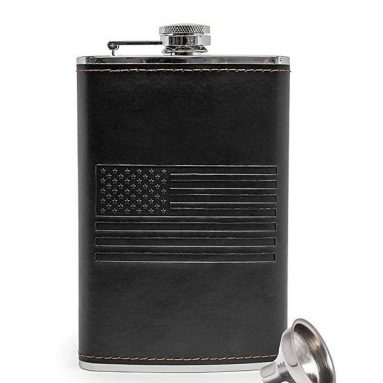 Black Leather American Flag Flask
