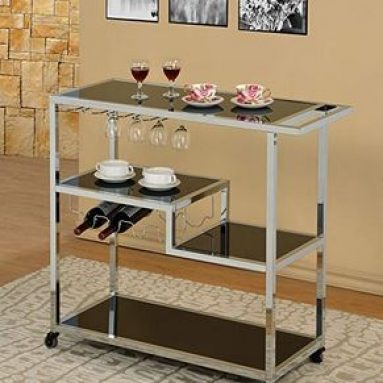 Heavy Duty Chrome & Black Glass Bar Cart