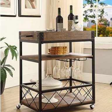 Vintage Brown & Black 3-Tier Bar Cart